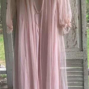 Gorgeous Vintage Admiration Lace and Satin Peignoir & Nightgown Set.